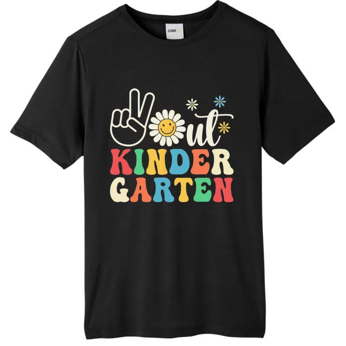 Last Day of School Peace Out Kindergarten Groovy Teacher ChromaSoft Performance T-Shirt