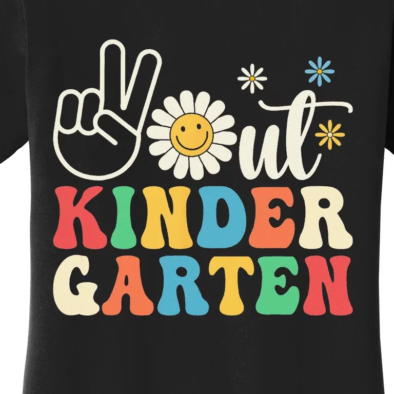 Last Day of School Peace Out Kindergarten Groovy Teacher Women's T-Shirt