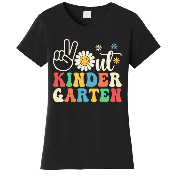 Last Day of School Peace Out Kindergarten Groovy Teacher Women's T-Shirt