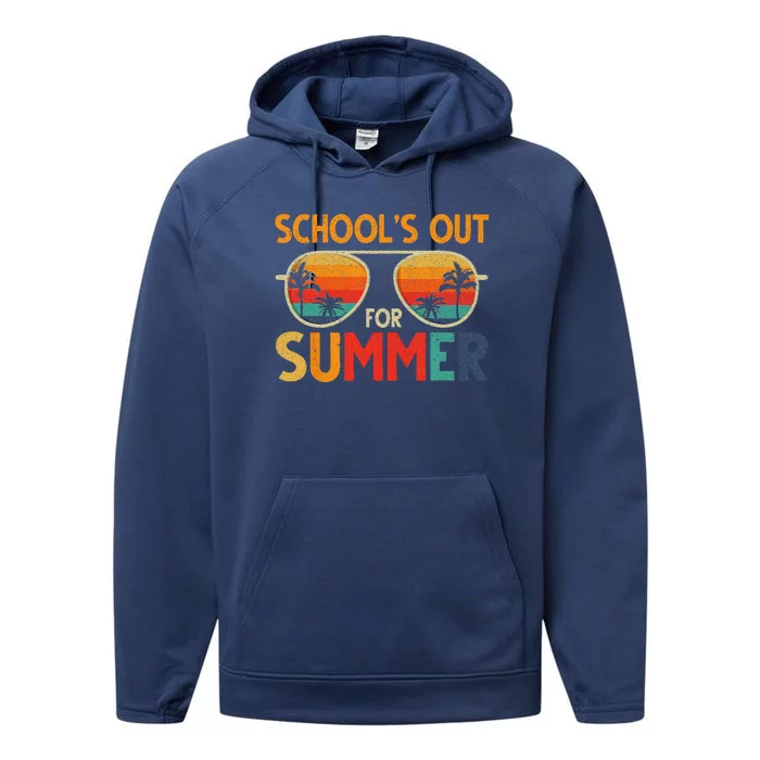 Last Day Of School Retro Schools Out For Summer Teacher Performance Fleece Hoodie