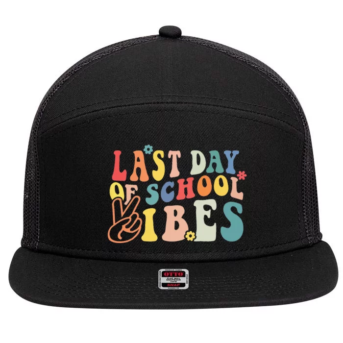 Last Day Of School Vibes Retro Vintage Teacher Graduation 7 Panel Mesh Trucker Snapback Hat