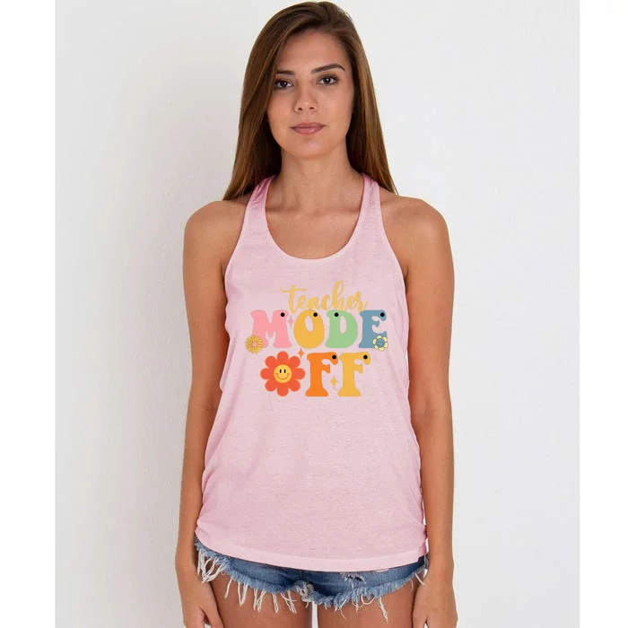 Last Day Of School Teacher Mode Off Teacher Women's Knotted Racerback Tank