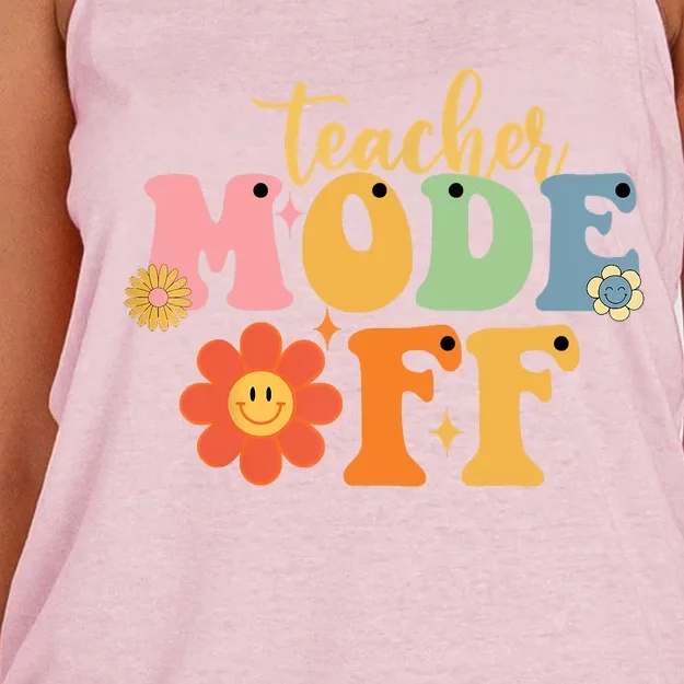 Last Day Of School Teacher Mode Off Teacher Women's Knotted Racerback Tank