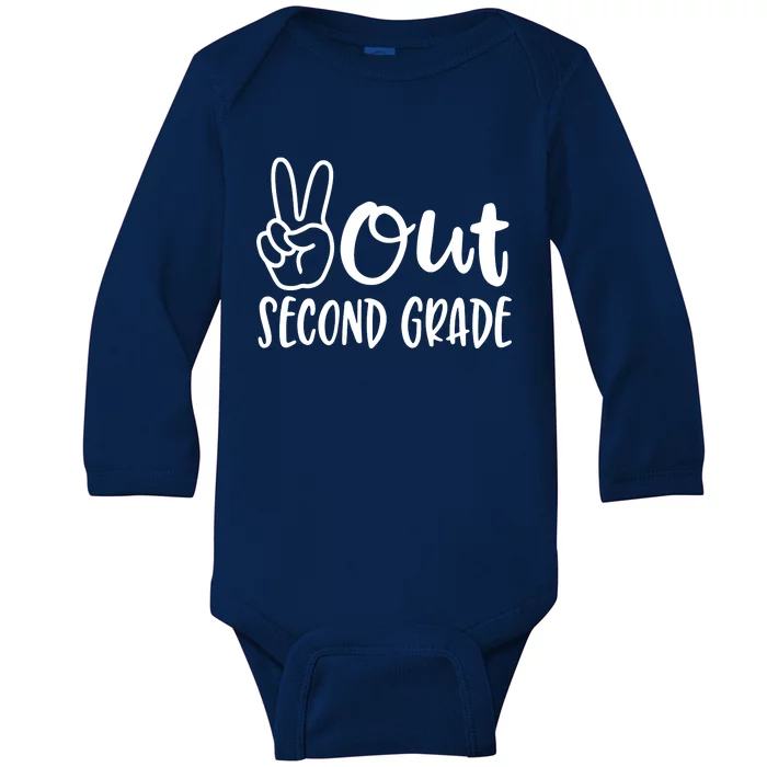 Last Day Of School Peace Out 2nd Second Grade Teacher Baby Long Sleeve Bodysuit