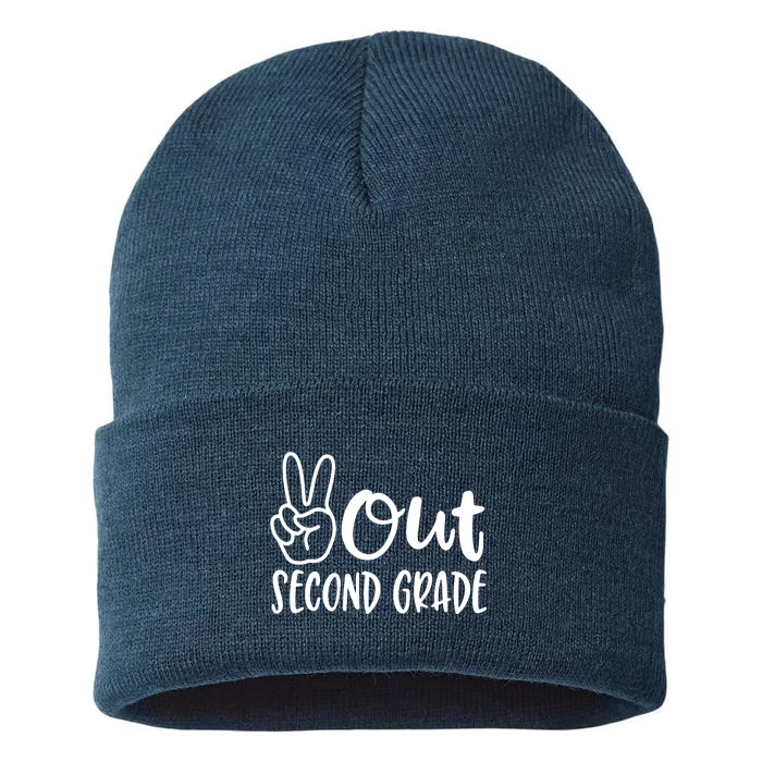 Last Day Of School Peace Out 2nd Second Grade Teacher Sustainable Knit Beanie