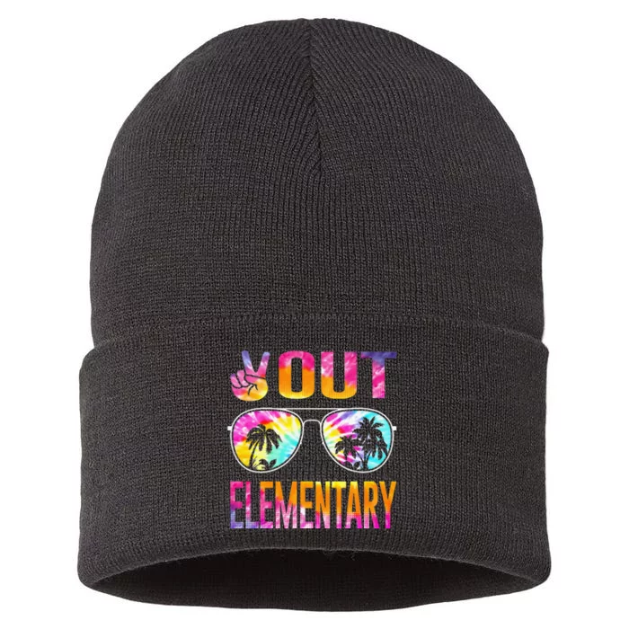 Last Day of School Peace Out Elementary Teacher Sustainable Knit Beanie