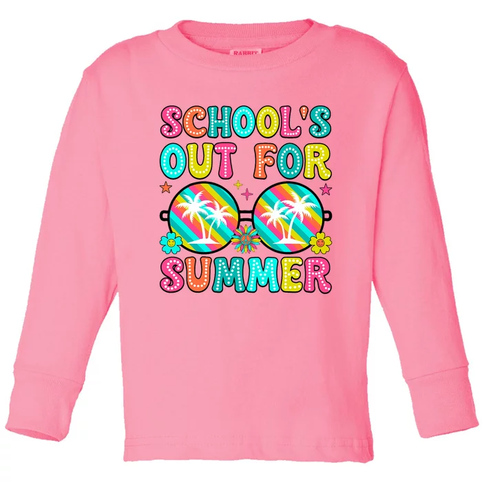 Last Day Of School Graduation Groovy Schools Out For Summer Toddler Long Sleeve Shirt