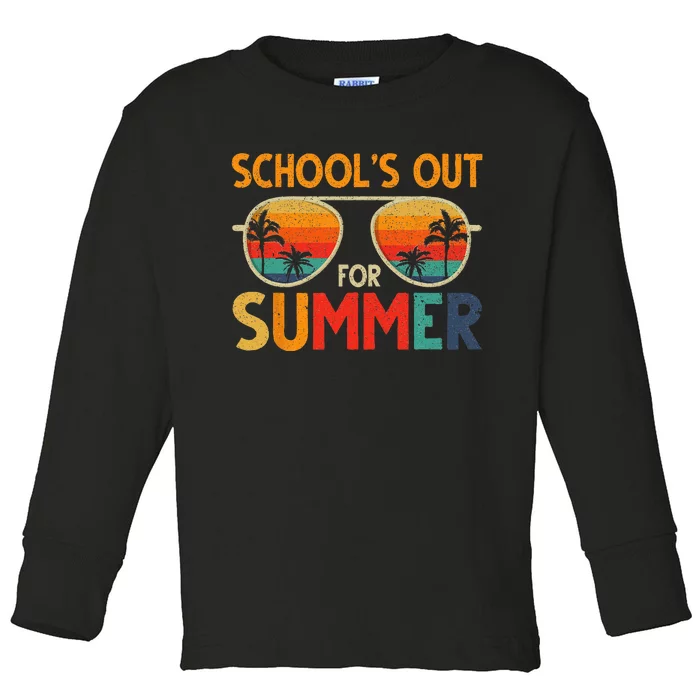 Last Day Of School Retro Schools Out For Summer Teacher Toddler Long Sleeve Shirt