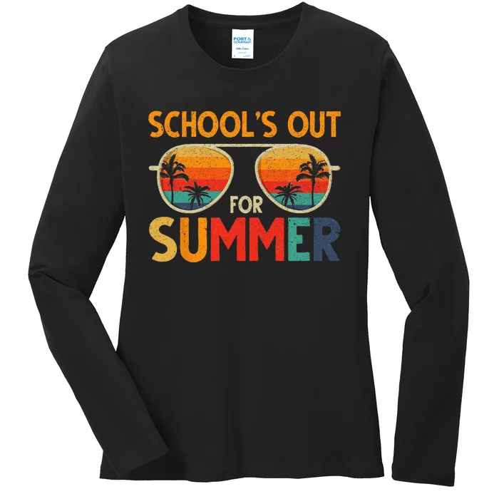 Last Day Of School Retro Schools Out For Summer Teacher Ladies Long Sleeve Shirt