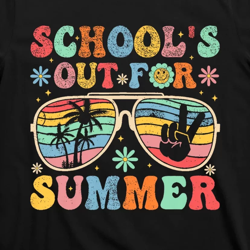 Last Day Of School Groovy SchoolS Out For Summer Teacher T-Shirt