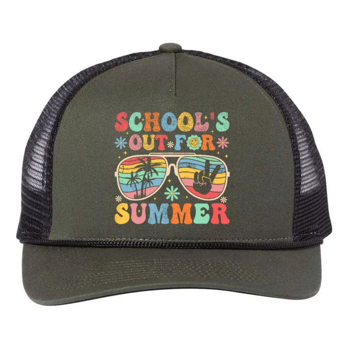 Last Day Of School Groovy SchoolS Out For Summer Teacher Retro Rope Trucker Hat Cap