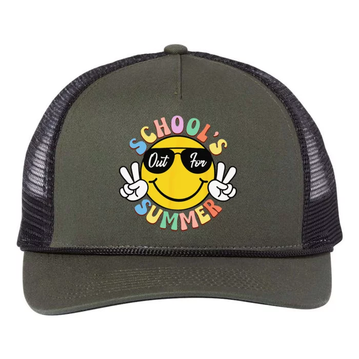 Last Day Of School Graduation Groovy Schools Out For Summer Retro Rope Trucker Hat Cap