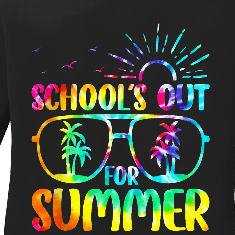 Last Day Of School Schools Out Summer Teacher Tie Dye Ladies Long Sleeve Shirt