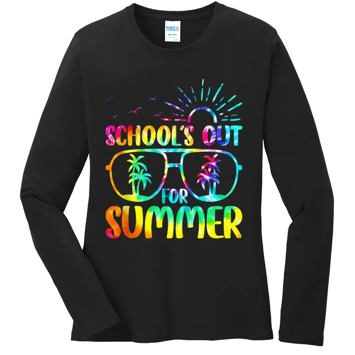 Last Day Of School Schools Out Summer Teacher Tie Dye Ladies Long Sleeve Shirt