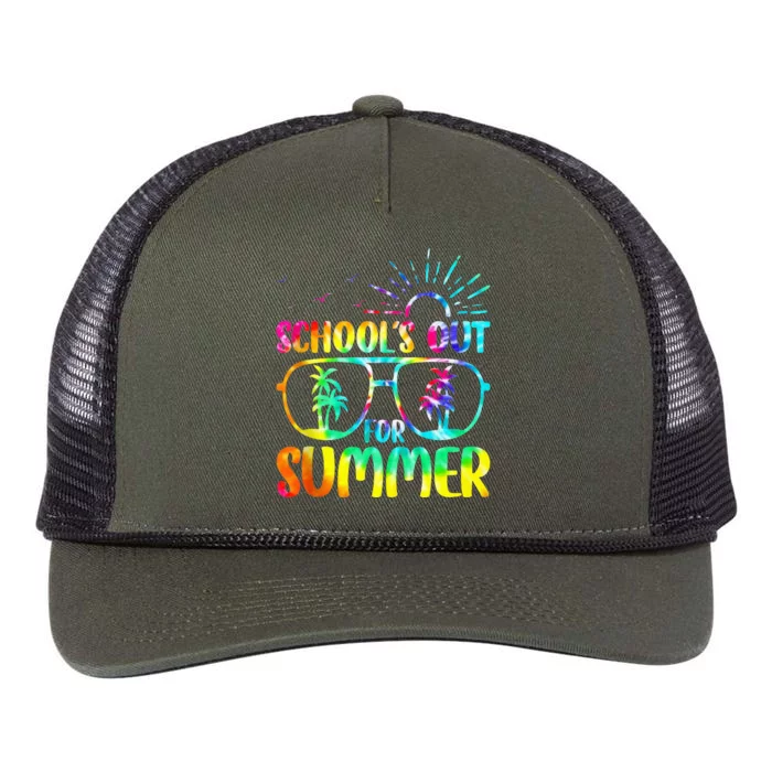 Last Day Of School Schools Out Summer Teacher Tie Dye Retro Rope Trucker Hat Cap