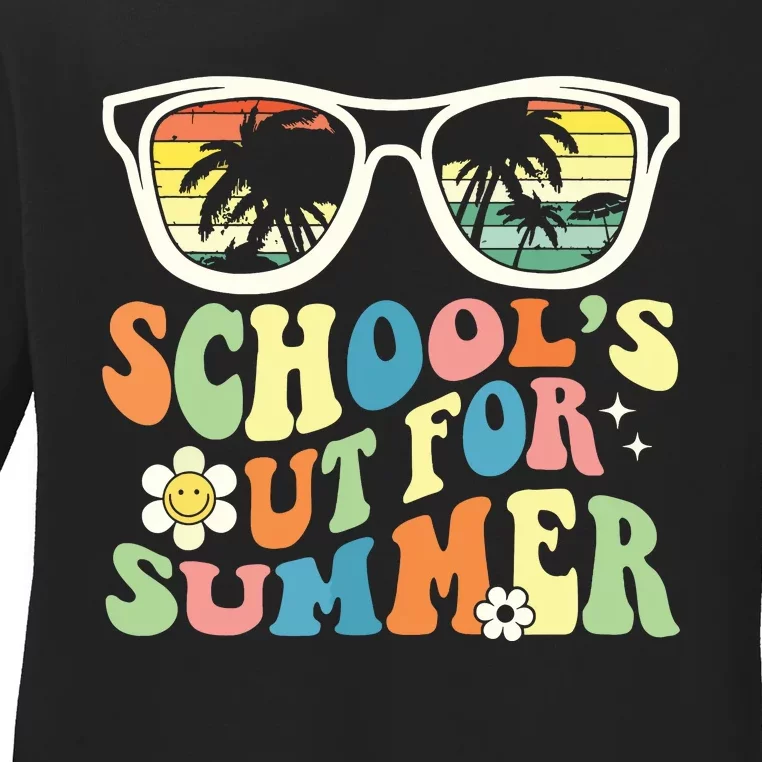 Last Day Of School Graduation Groovy Schools Out For Summer Ladies Long Sleeve Shirt