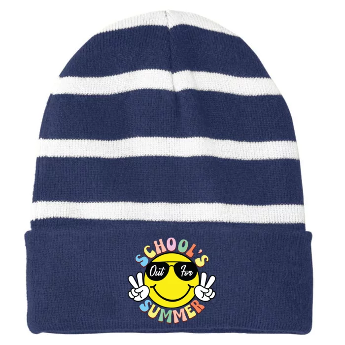 Last Day Of School Graduation Groovy Schools Out For Summer Striped Beanie with Solid Band