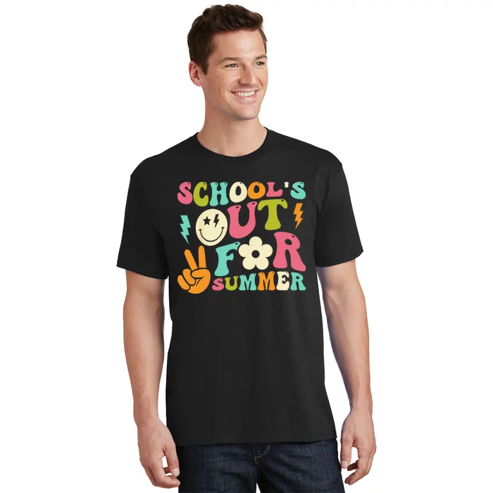 Last Day Of School Groovy Schools Out For Summer Teacher T-Shirt