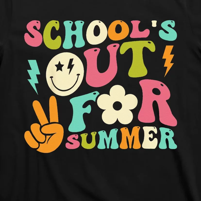 Last Day Of School Groovy Schools Out For Summer Teacher T-Shirt