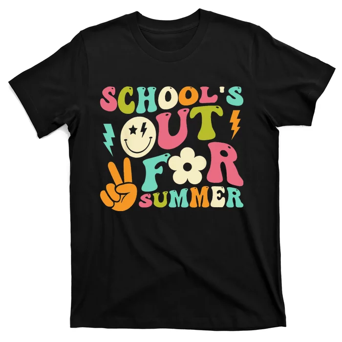 Last Day Of School Groovy Schools Out For Summer Teacher T-Shirt