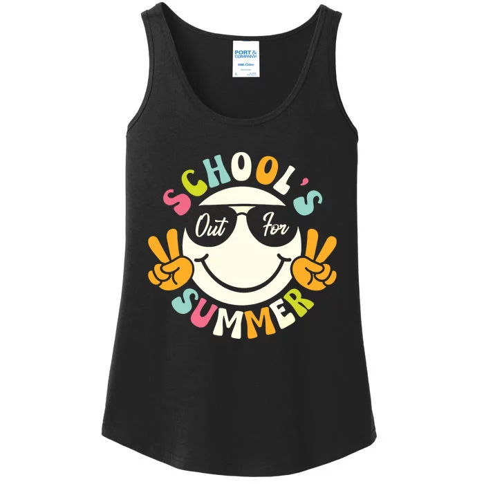 Last Day Of School Graduation Groovy Schools Out For Summer Ladies Essential Tank