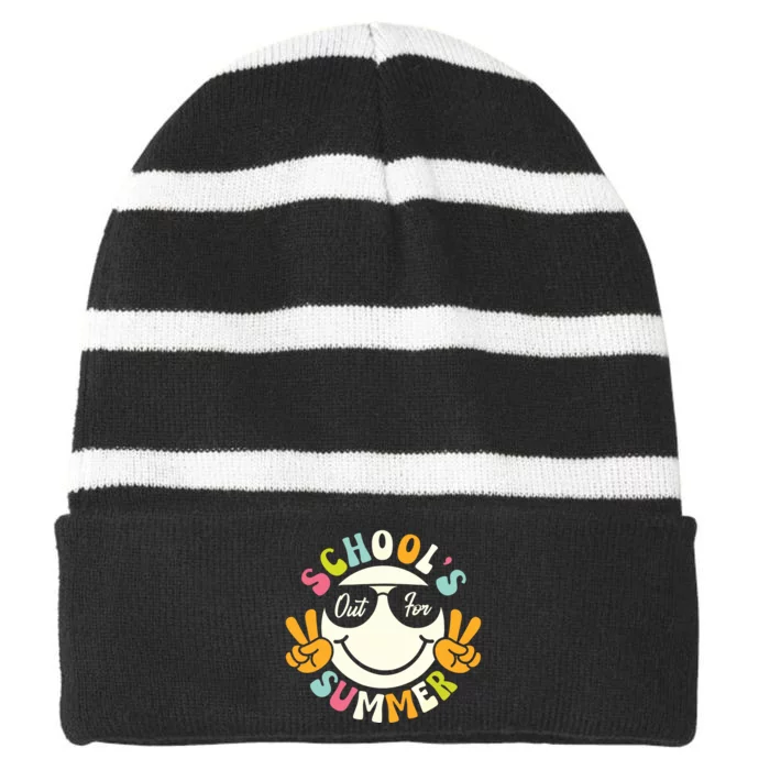 Last Day Of School Graduation Groovy Schools Out For Summer Striped Beanie with Solid Band