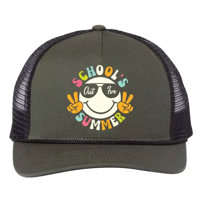 Last Day Of School Graduation Groovy Schools Out For Summer Retro Rope Trucker Hat Cap