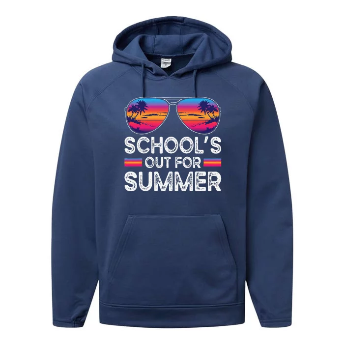 Last Day Of School Retro Schools Out For Summer Teacher Gift Performance Fleece Hoodie