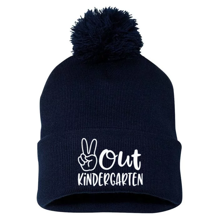 Last Day Of School Peace Out Kindergarten Teacher Kids Women Pom Pom 12in Knit Beanie