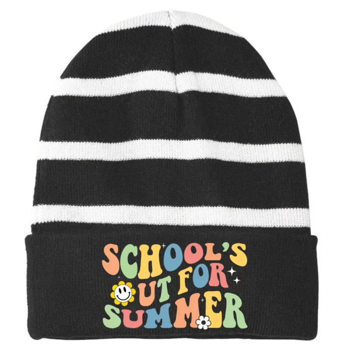 Last Day Of School Schools Out For Summer Teacher Striped Beanie with Solid Band