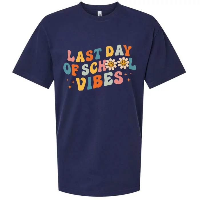 Last Day Of School Vibes Groovy Graduation Student Teacher Sueded Cloud Jersey T-Shirt