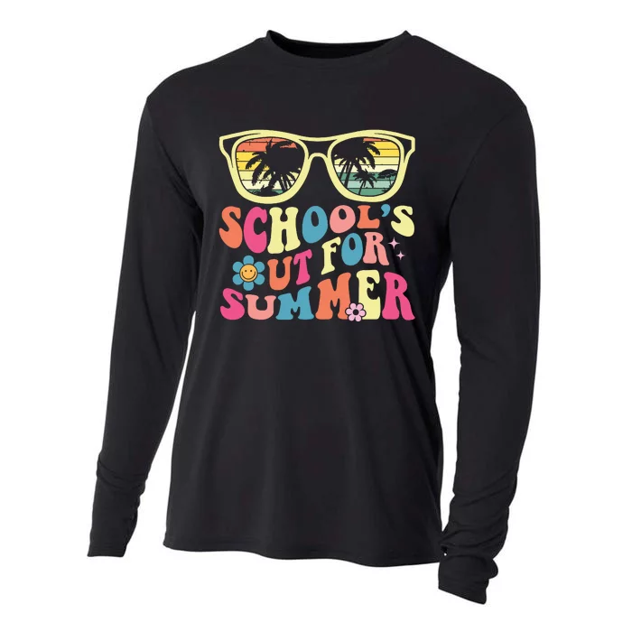 Last Day Of School Retro Teacher Schools Out For Summer Cooling Performance Long Sleeve Crew