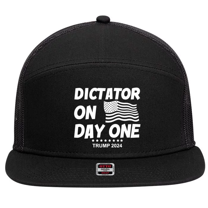 Limited Dictator On Day One Trump 2024 7 Panel Mesh Trucker Snapback Hat