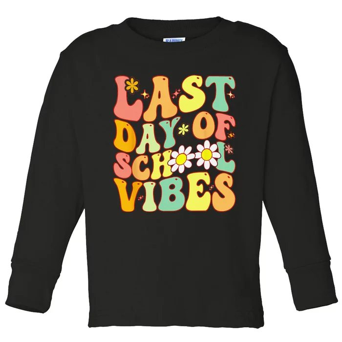 Last Day Of School Vibes Retro Vintage Teacher Graduation Toddler Long Sleeve Shirt