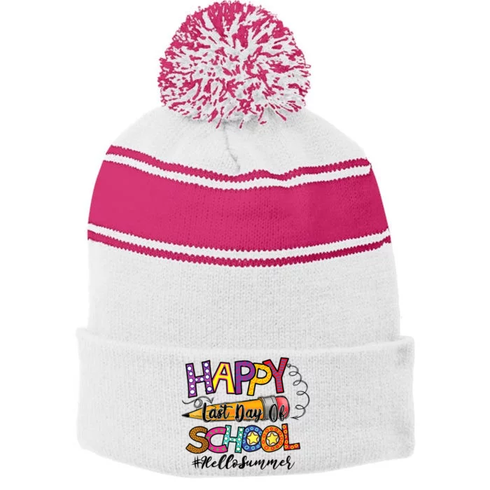 Last Day of School for Teachers Student Kindergarten Summer Stripe Pom Pom Beanie