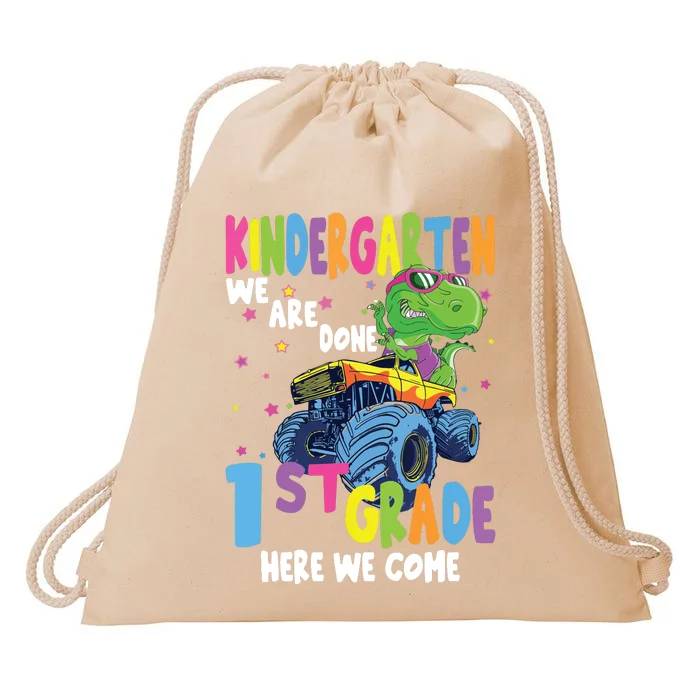 Last Day Of School Kindergarten Truck Dinosaur Graduate Gift Drawstring Bag