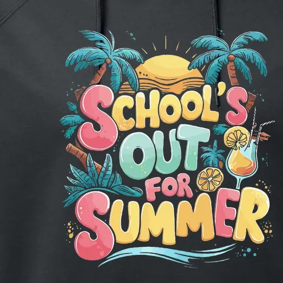 Last Day Of School Retro Schools Out For Summer Teacher Performance Fleece Hoodie