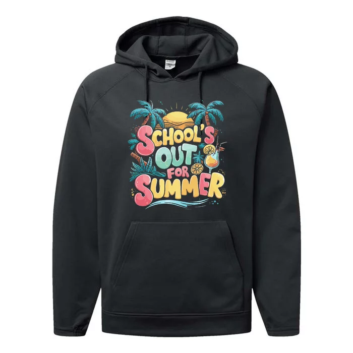 Last Day Of School Retro Schools Out For Summer Teacher Performance Fleece Hoodie