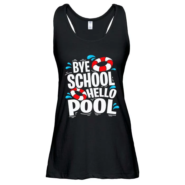 Last Day Of School Bye School Hello Pool Swimming Teacher Ladies Essential Flowy Tank