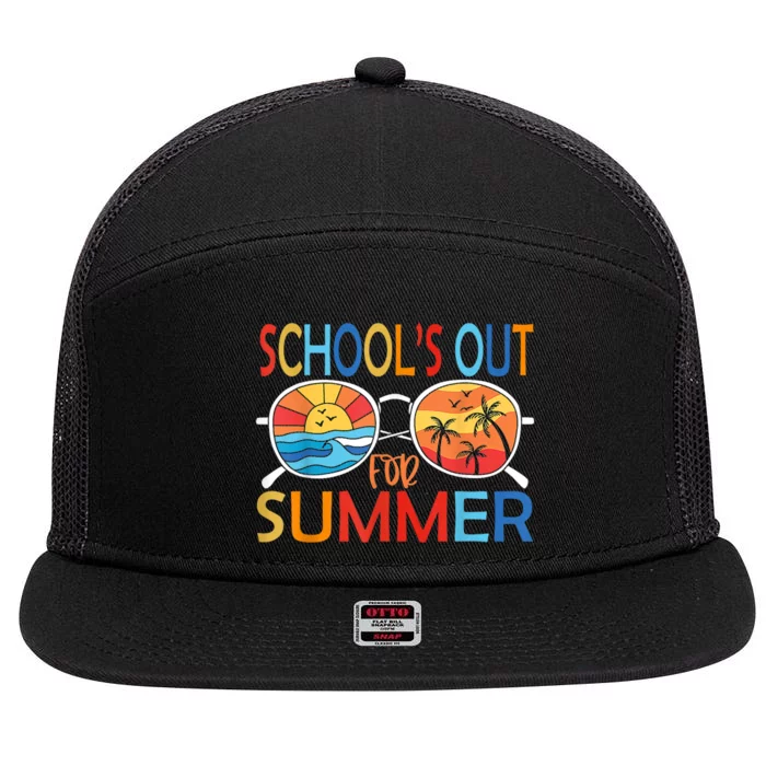 Last Day Of School Retro Schools Out For Summer Teacher 7 Panel Mesh Trucker Snapback Hat