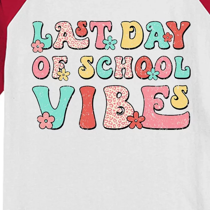 Last Day Of School Vibes Retro Groovy Teacher Graduation Kids Colorblock Raglan Jersey