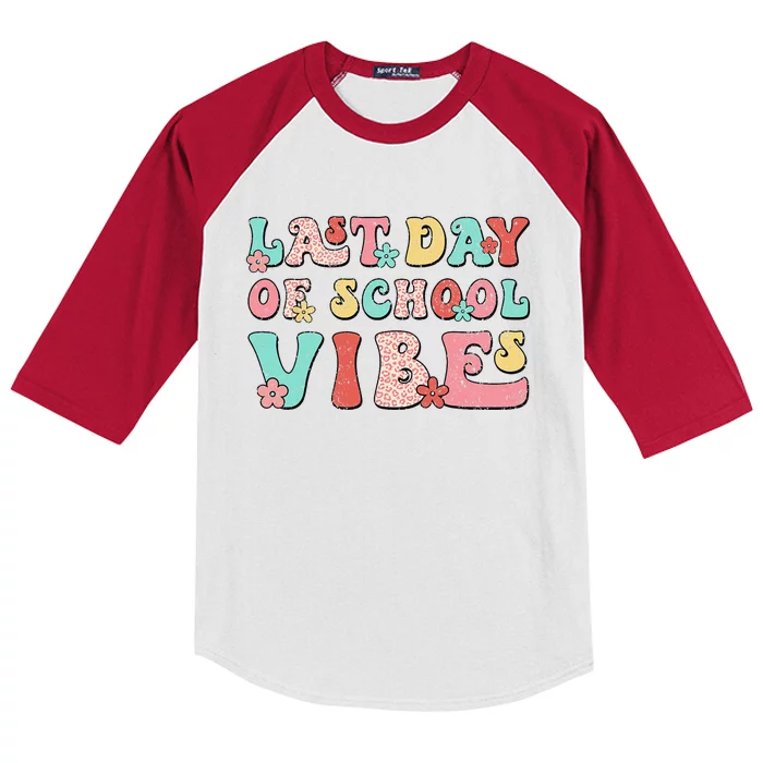 Last Day Of School Vibes Retro Groovy Teacher Graduation Kids Colorblock Raglan Jersey