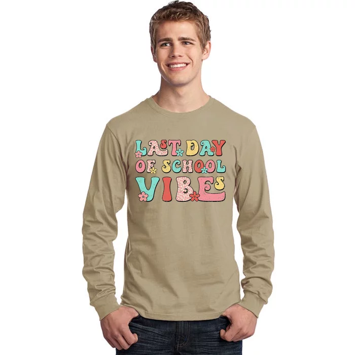 Last Day Of School Vibes Retro Groovy Teacher Graduation Tall Long Sleeve T-Shirt