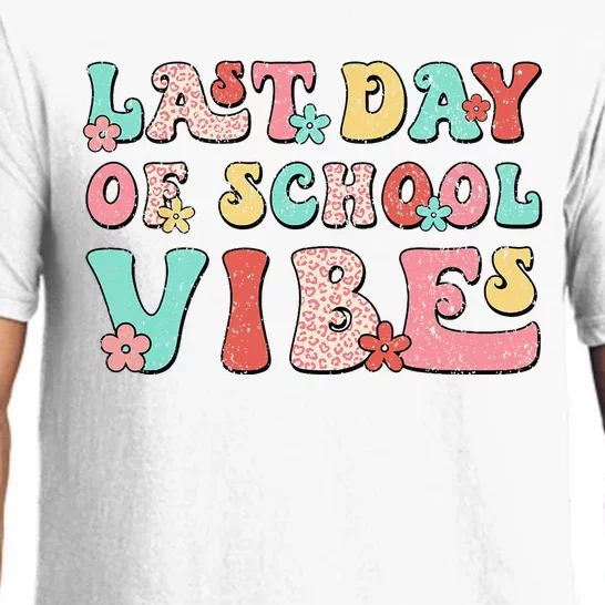 Last Day Of School Vibes Retro Groovy Teacher Graduation Pajama Set