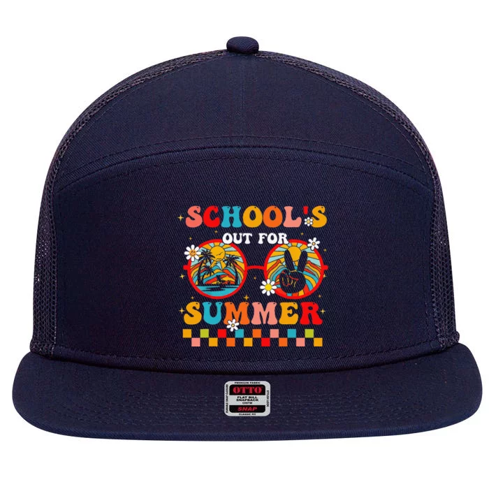 Last Day Of School Retro SchoolS Out For Summer Teacher 7 Panel Mesh Trucker Snapback Hat