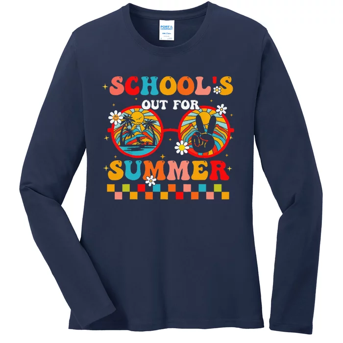 Last Day Of School Retro SchoolS Out For Summer Teacher Ladies Long Sleeve Shirt