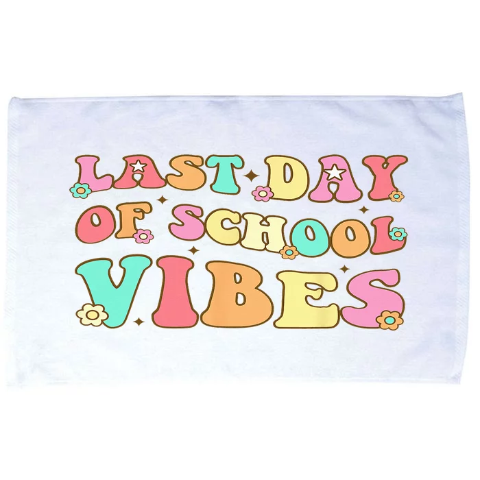 Last Day Of School Vibes Retro Groovy Teacher Graduation Microfiber Hand Towel