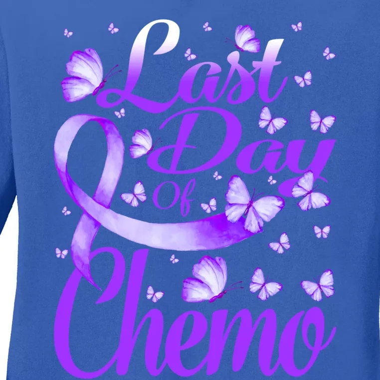 Last Day Of Chemo Fibromyalgia Awareness Butterfly Gift Ladies Long Sleeve Shirt