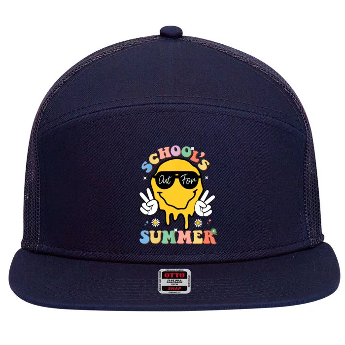 Last Day Of School Schools Out For Summer Teacher 7 Panel Mesh Trucker Snapback Hat