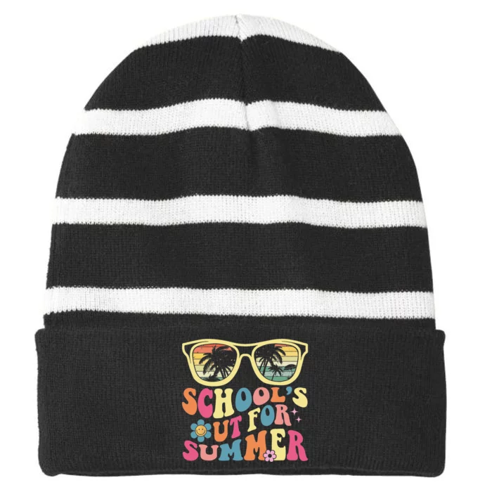 Last Day Of School Retro School's Out For Summer Teacher Striped Beanie with Solid Band